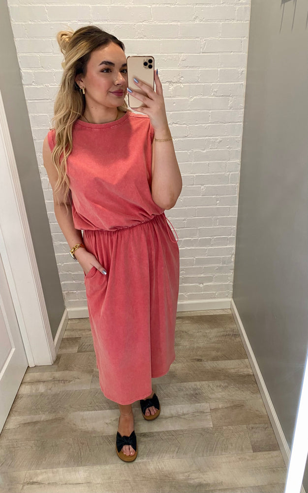 Mineral Washed Jersey Maxi Dress \ Faded Coral