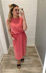 Mineral Washed Jersey Maxi Dress \ Faded Coral