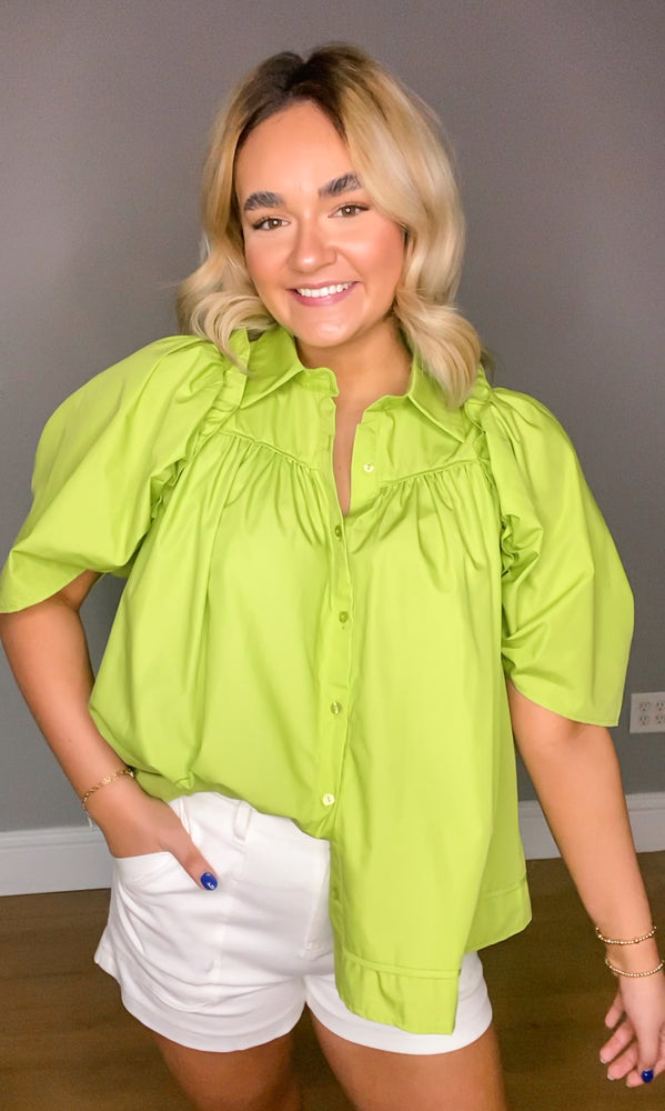 Marie Solid Button Down Top | Kiwi