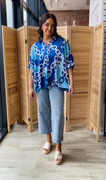Button Up Linked Blouse | Royal Blue
