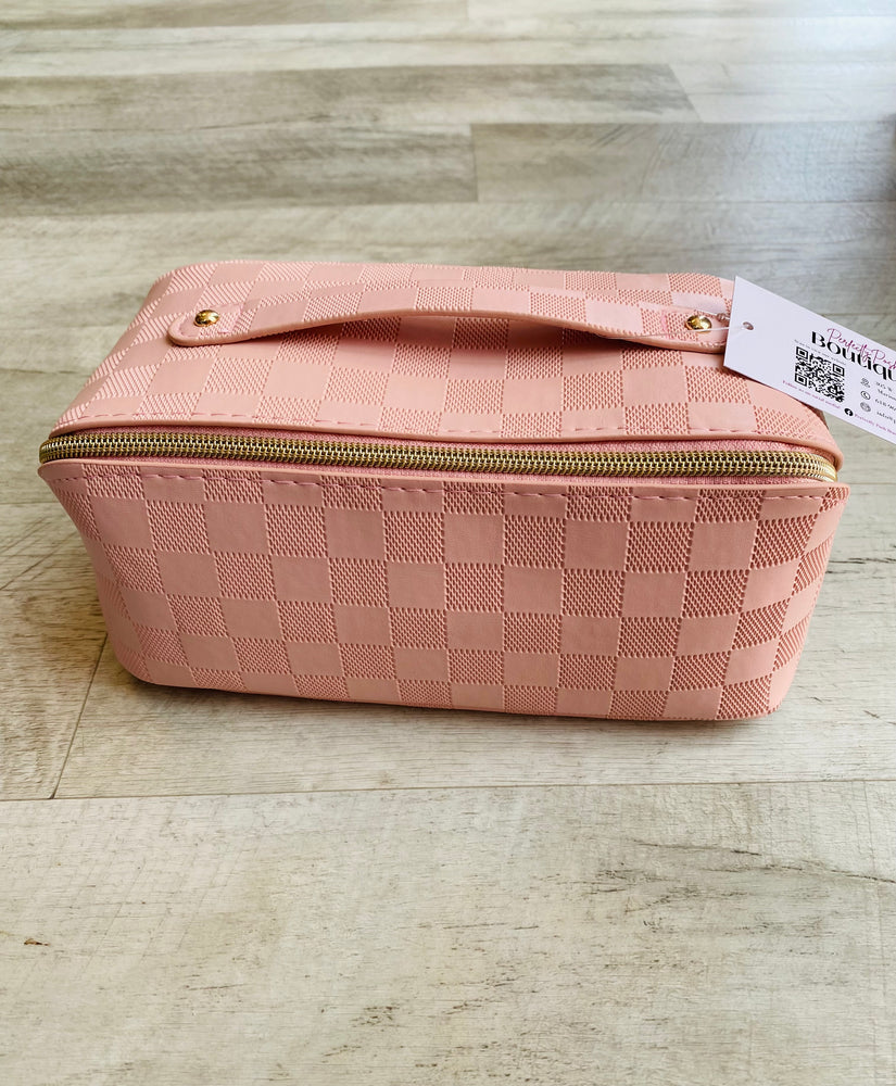 Checkered Large Cosmetic Bag | Pink