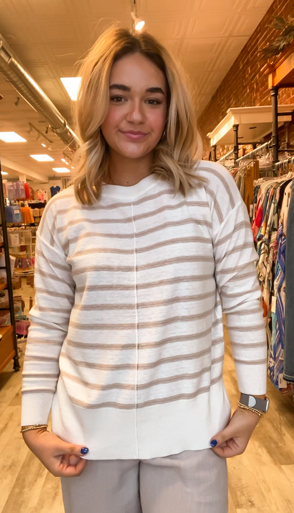 Spring Stripe Pullover Sweater | Taupe
