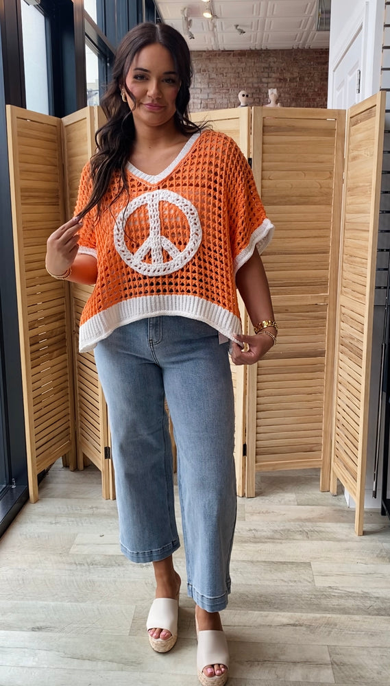 Peace Out Short Sleeve Sweater | Orange/Ivory