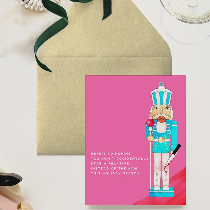 Stabbing Holiday Nutcracker Funny Christmas Greeting Card Stabbing Holiday Nutcracker Funny Christmas Greeting Card