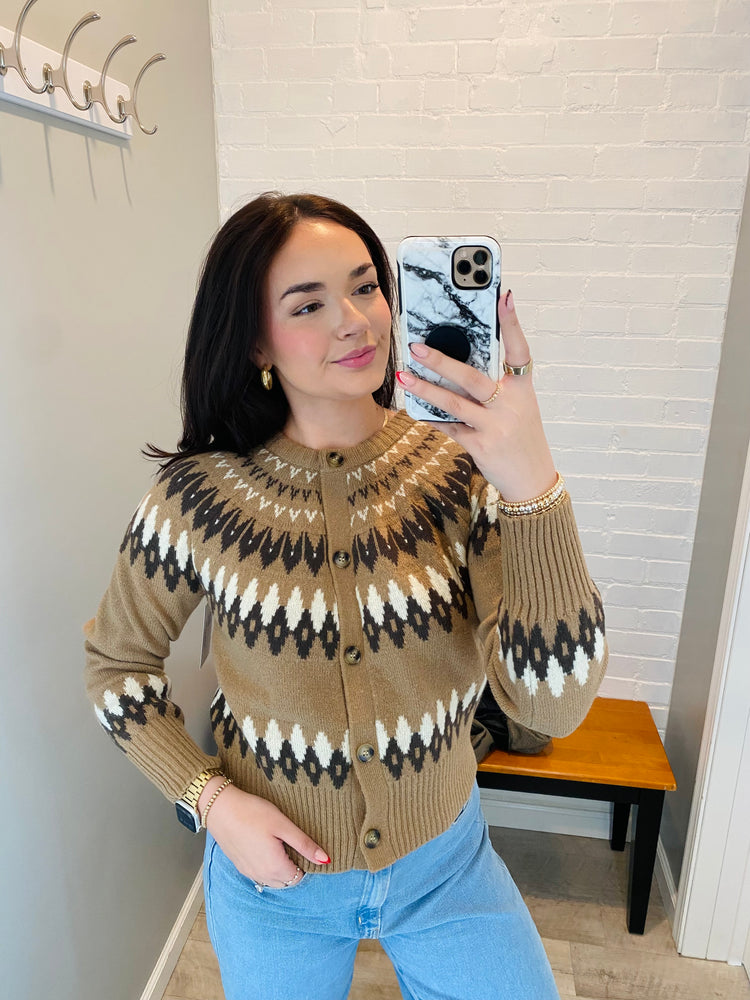 Fair Isle Button Down Cardigan | Khaki Multi