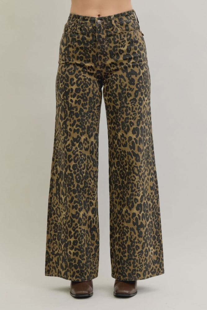 Judy Blue High Waist Retro Wide Leg Leopard Print