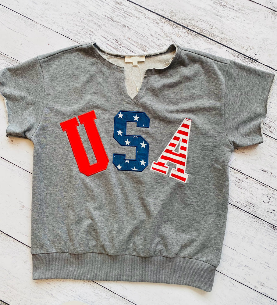 USA Embroidered Terry Top | Charcoal