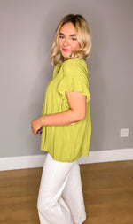 Nancee Button Up Top | Chartreuse | Plus