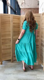 Covered Placket Collar Tiered Dress | Emerald