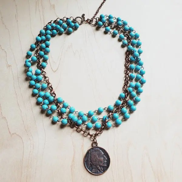 Blue Turquoise Collar Length Necklace | Buffalo Coin