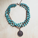 Blue Turquoise Collar Length Necklace | Buffalo Coin