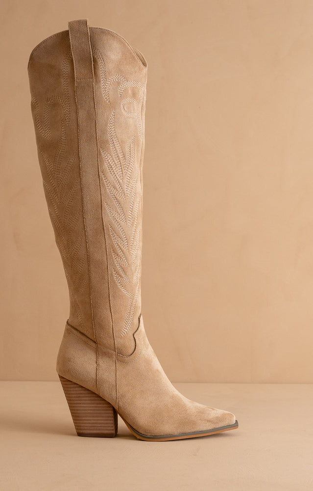 The Bronco | Knee High Embroidered Boot | Almond