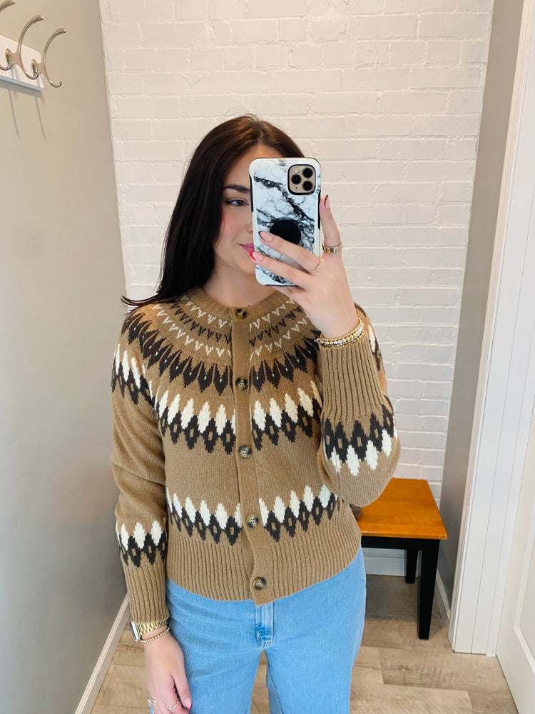 Fair Isle Button Down Cardigan | Khaki Multi