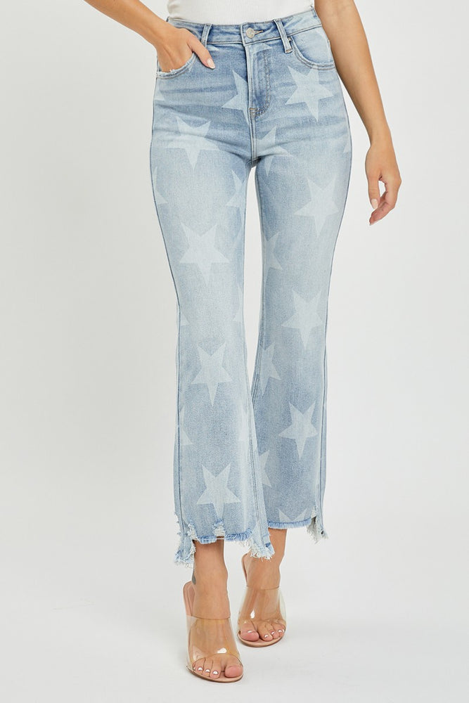 Risen | High Rise Star Printed Straight Jeans