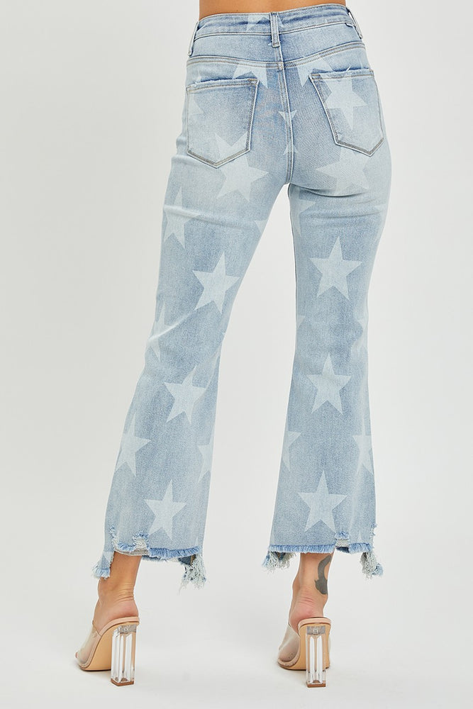 Risen | High Rise Star Printed Straight Jeans