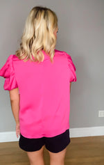 Satin Bubble Sleeve Top | Pink