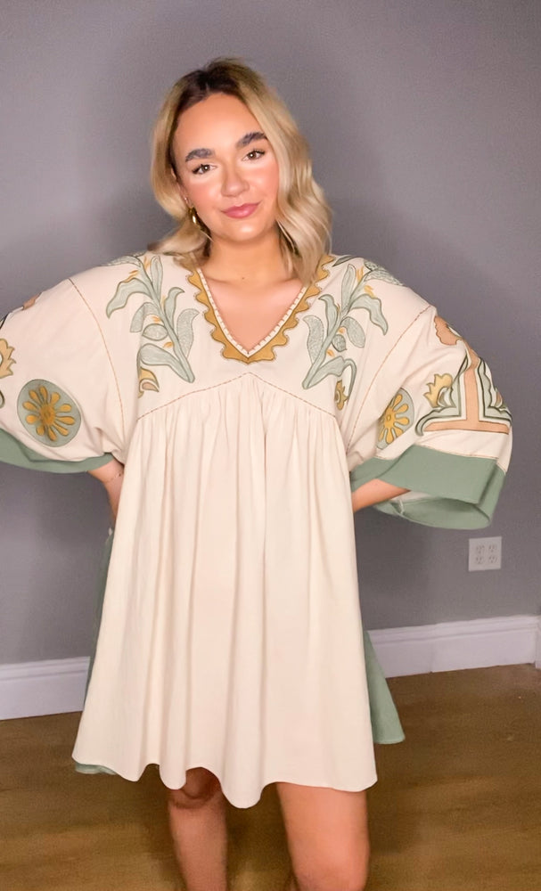 The Emma Embroidery Dress | Khaki Olive