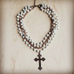 Pearl and Copper Beaded Collar Necklace | Antique Cross