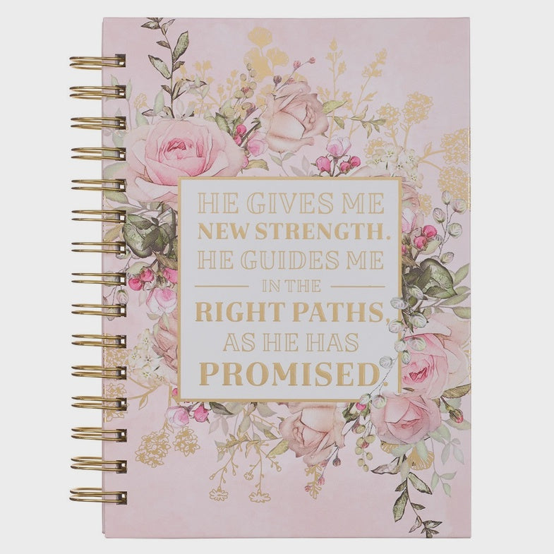 Journal Wirebound Pink Floral New Strength Ps. 23:3