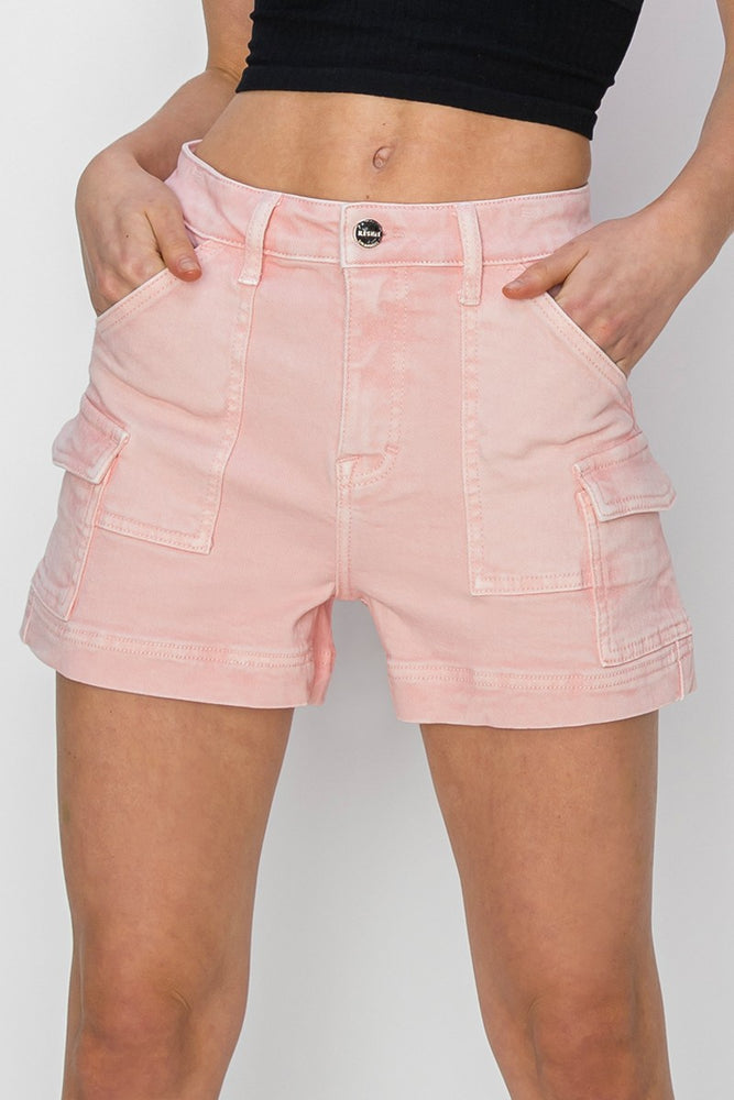 Risen | High Rise Side Cargo Pocket Shorts | Soft Pink