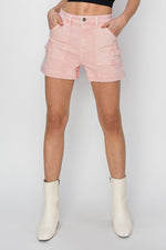 Risen | High Rise Side Cargo Pocket Shorts | Soft Pink