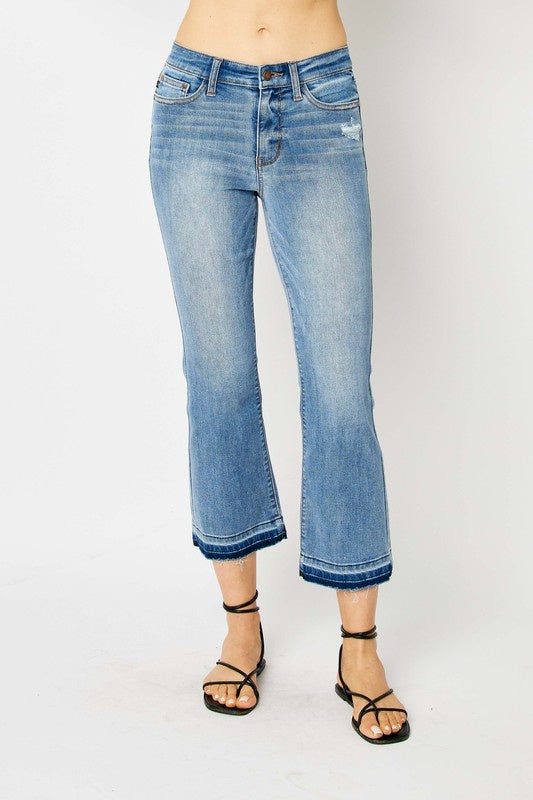 Judy Blue Mid Rise Released Hem Cropped Bootcut