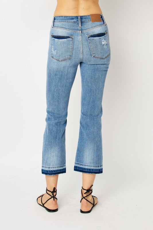 Judy Blue Mid Rise Released Hem Cropped Bootcut