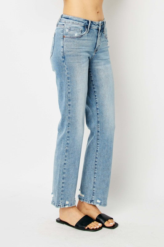 Judy Blue Mid Rise Medium Wash Destroyed Straight