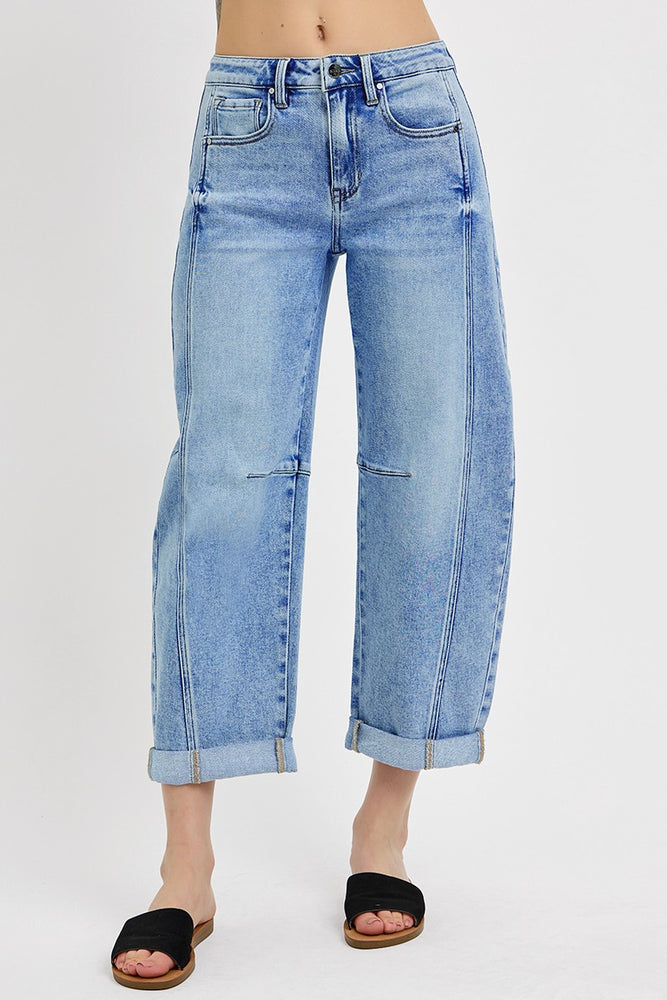 Risen High Rise Crop Barrel Jean | Medium