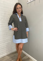 Turning Heads Striped Split V-Neck Collared Shift Dress