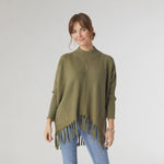 Heavenly-Luxe Flowy Mock Neck Fringe Sweater | Army Green