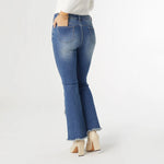 EverStretch Flare with Crossover Fringe Bottom | Medium Denim