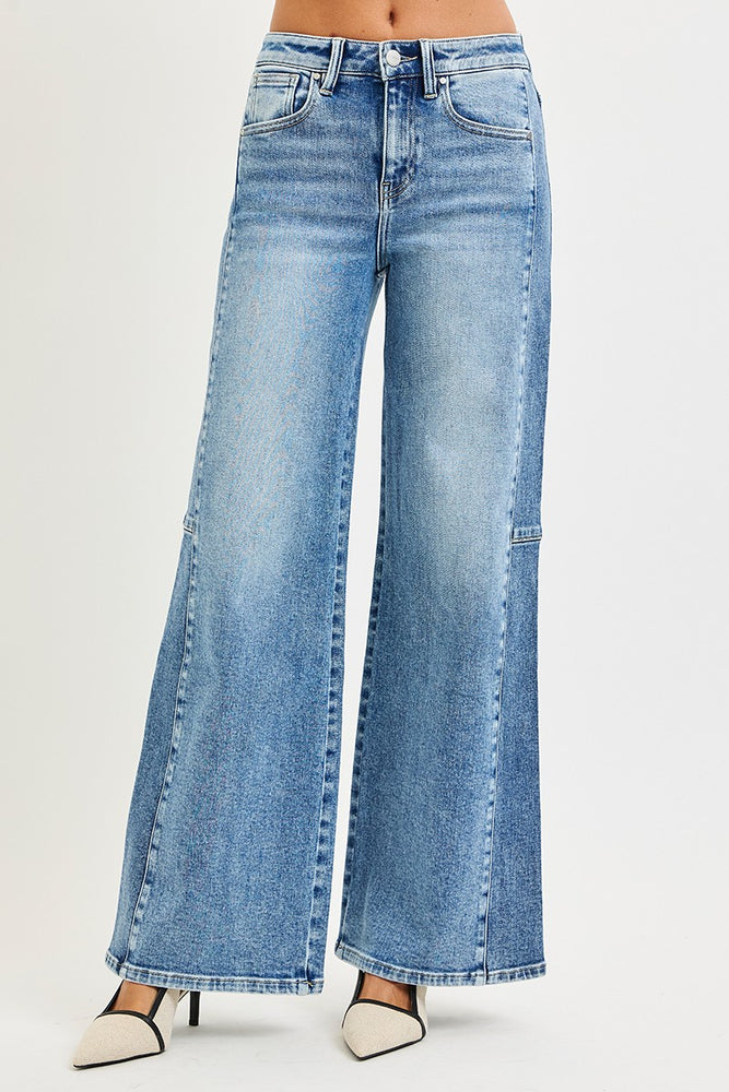 Risen High Rise Wide Jeans W/ Contrast Side | Medium