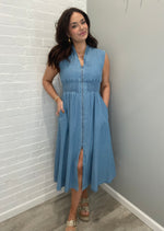 The Go To Denim Sleeveless Midi Dress