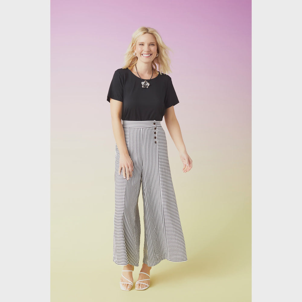 Dahila Striped Textured Pants with Side Button