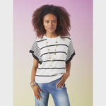 Claudia Knit Striped Top with Scalloped Sleeves