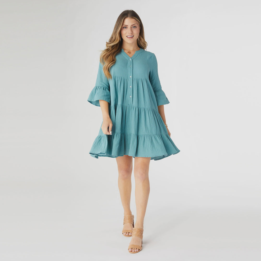 Lilith Elbow Sleeve Gauze Dress | Blue Surf