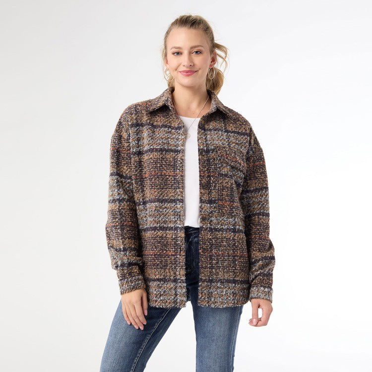 Cersei Button Down Shacket | Tan/Rust