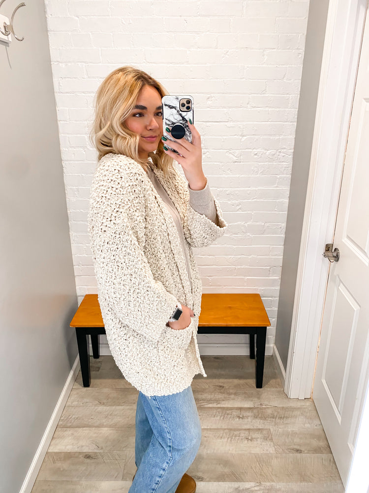 Popcorn Knit Cardigan | Beige
