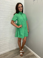 High Neck Short Sleeve Swing Mini Dress | Green