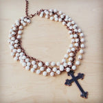 White Turquoise Beaded Collar Necklace | Cross Pendant