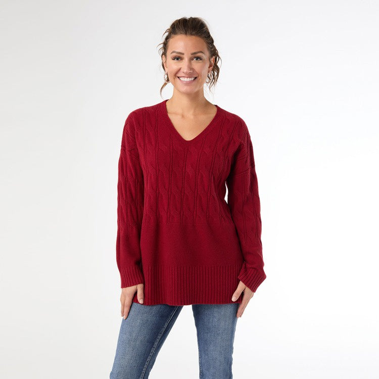 Heavenly Luxe V-Neck Cable Sweater | Rosewood