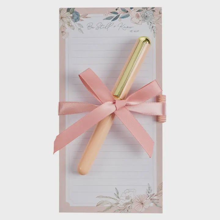 Magnetic Shopping List W/Pen Be Still Pink/Blue Floral