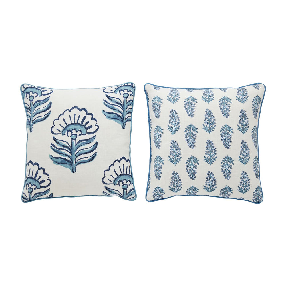 Mudpie Blue Block Print Pillows | 2 Styles
