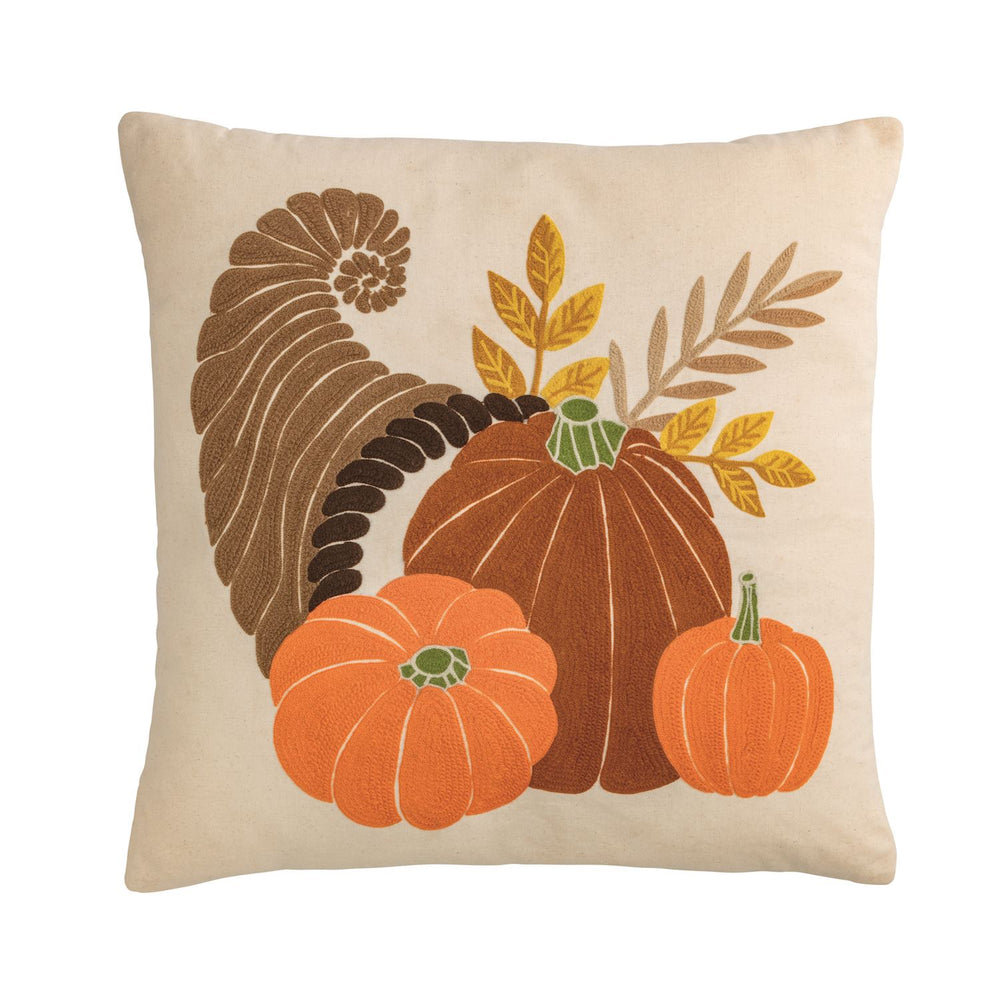 Mudpie Cornucopia Crewel Pillow