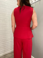 Tailor-Inspired Structured Shoulder Sleeveless Vest Top | Red
