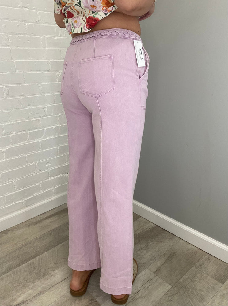 Solid High Waisted Wide Leg Bottoms | Lavender