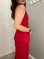 Tailor-Inspired Structured Shoulder Sleeveless Vest Top | Red