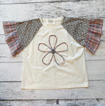 Floral Contrast Color Block Short Sleeve Knit Top