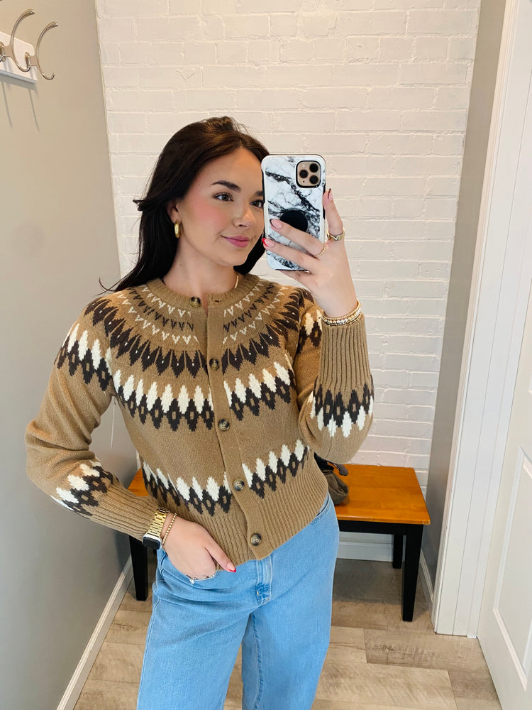 Fair Isle Button Down Cardigan | Khaki Multi